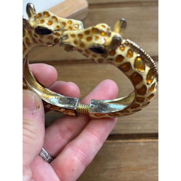 Giraffe Design Enamel Hinged Bangle Bracelet With Rhinestone Eyes & Gold-Tone Me - Picture 8 of 11